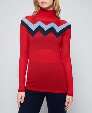 NWT L'ETOILE Sport Chevron Mock Neck Merino Wool Sweater Red sz Small Mountain